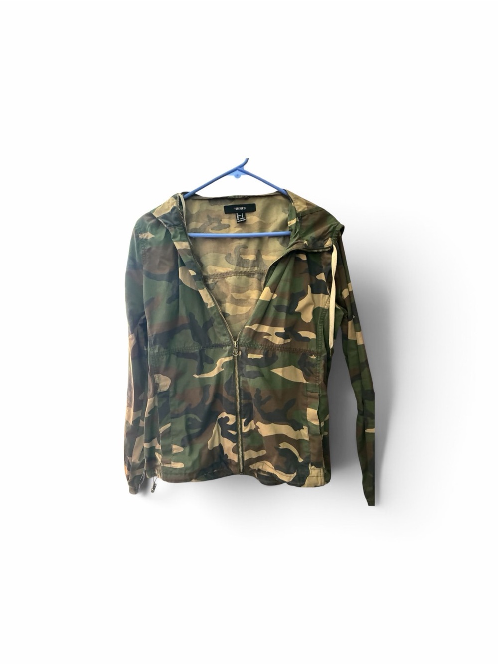 Forever 21 Green & Brown Camo Utility Hooded Jacket